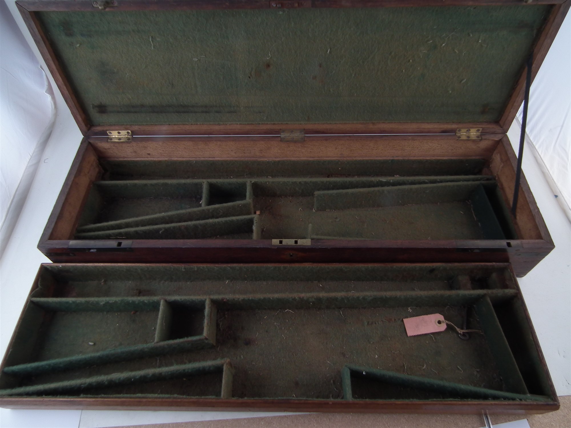 Two oak double gun cases, each fitted out to take a pair of percussion double barrel shotguns, - Image 7 of 17