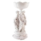 Parian table centre piece, modelled with three ladies surrounding a tree which supports a ribbon