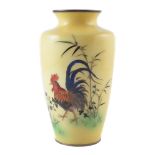Japanese Cloisonné vase, decorated with cockerel on a yellow ground, late 19th early 20th century,