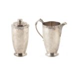 Silver milk jug and sugar sifter by Fattorini & Sons , plain polished jug of tapered cylindrical