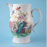 Liverpool Philip Christian's factory large jug circa 1765, painted with flora issuing from rockwork,