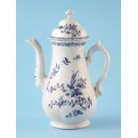 Worcester feather-moulded coffee pot and cover circa 1760 , painted with the Feather Mould Floral