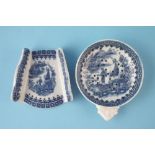 Caughley asparagus server and a strainer circa 1780 printed with Pleasure Boat pattern, (2) the