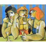 Geoffrey Key (1941-), "Gossips", signed and dated '13, titled on verso, oil on canvas, 49.5 x 59.