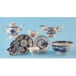 Collection of Pearlware circa 1780-1800, to include a feather moulded sauce boat, a saucer, low