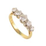 Diamond five-stone 18ct gold ring , five round brilliant cut diamonds of graduating size, total