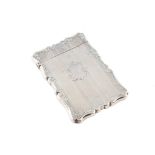 Victorian silver card case , engine turned decoration to to exterior, plain cartouche to one side,