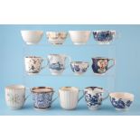 Eight Worcester cups and five tea bowls circa 1770 - 1790, painted with Mansfield, Kempthorne,