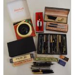 Assortment of various pens, pencils and writing equipment to include Yard-O-Led Pencil in case,