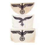 Three cloth German Third Reich WW2 sports vest insignia , depicting eagles and swastika, two for the