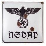 German WW2 Third Reich Nazi Party Headquarters enamel sign, 50cm square.