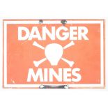 'Danger Mines' Falklands metal sign , with official release paperwork, ex. Mount Pleasant. 20cm x