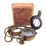 British MKIII compass, dated 1940, with lanyard contained in a period watch box, the compass