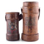 Leather shell carrier with royal coat of arms, base marked No.56 VI Geo. G, Bussey and Co. London,