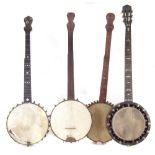 Four banjos, one stamped Richard Spencer Clapham, the largest measures 93cm