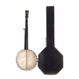 Fret less zither banjo retailed by Withers and Co . with original wood felt lined case bearing