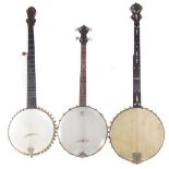 Slingerland tennor banjo, with birdseye maple pot, also an unmarked five string fret less banjo