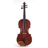 Violin by Alfred Vincent, with two piece flamed back, golden brown varnish, label to interior