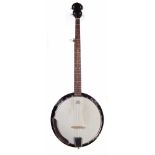 Bowwood five string Banjo, with padded hard case, 98cm overall length.