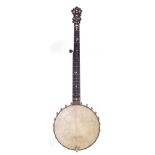 S.S. Stewart Universal Favorite (sic) five string banjo , pearl inlaid headstock and fingerboard,