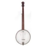 Lyon and Healy five string banjo, makers stamp to tension bar, 86cm long
