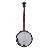 Ozark five string banjo with mahogany resonator back, together with soft case 96cm overall length