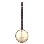 George Washburn five string banjo, stamped with patent number 876430, with soft case 29cm head