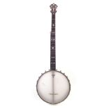 S.S. Stewart Universal Favorite (sic) five string banjo , pearl inlaid headstock and fingerboard,