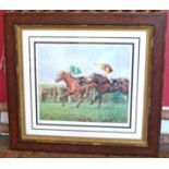 A large ornately framed signed limited edition horse racing print after Claire Eva Burton Conditions