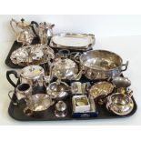 Assortment of EPNS and electro plated items of cutlery, two include teapots, coffee pots, milk jugs,