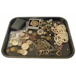 Mixed assortment of costume jewellery to include a silver Albert chain (gross weight 2.8g)