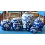 Six Chinese blue and white ginger jars and a vase Conditions reports are not available for our
