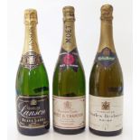 Three bottles of Champagne, Charles Geidsieck, Moet & Chandon and Lanson black label Conditions