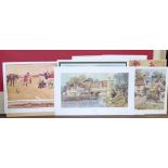 Folio of unframed modern signed and unsigned prints after Cecil Aldin, Sturgeon, Norman Wilkinson