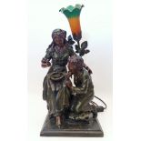 A resin bronzed figural lamp with single tulip shade Conditions reports are not available for our