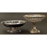 Two small silver bon-bon dishes, one on tapered stem and stepped domed foot, pierced decoration, the