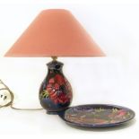 Moorcroft Anemone pattern table lamp complete with shade and plate. Conditions reports are not