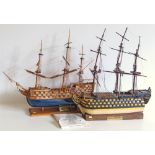 Two model sailing ships, HMS Victory and Royal Sovereign Conditions reports are not available for