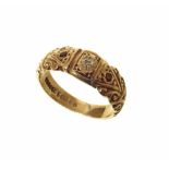 A 9ct gold ring inset with small diamonds and rubies Conditions reports are not available for our