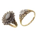 A 9ct gold opal set ladies' dress ring, and a small 9ct gold dress ring set with white stones