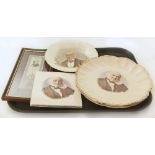 Three Gladstone wall plates and tile complete with framed Gladstone bookmark Condition reports are