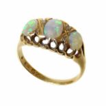 18ct gold three-stone opal ring, 1902 Condition reports are not available for our Interiors Sale.