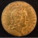 King George I, Quarter-Guinea, 1718, Laureate head r. R. crowned cruciform shields, sceptres in