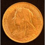 Queen Victoria, Half-Sovereign, 1895, Old veiled bust l. R. St George, London Mint, edge milled,