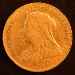 Queen Victoria, Sovereign, 1901, Old veiled bust l. R. St. George and dragon, London mint, edge