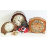 Smiths mantle clock, metamec mantle clock, Westminster clock and cast iron negro money box.