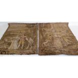 A pair of turn of the century tapestries depicting rural scenes with figure groups Condition reports
