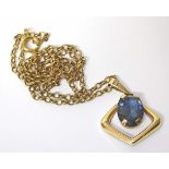 Blue glass single stone set 9ct gold pendant and chain Condition reports are not available for our