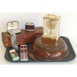 Circular oak trophy base, poker work box, British Butanic, Polo and Ronson lighters, treen needle