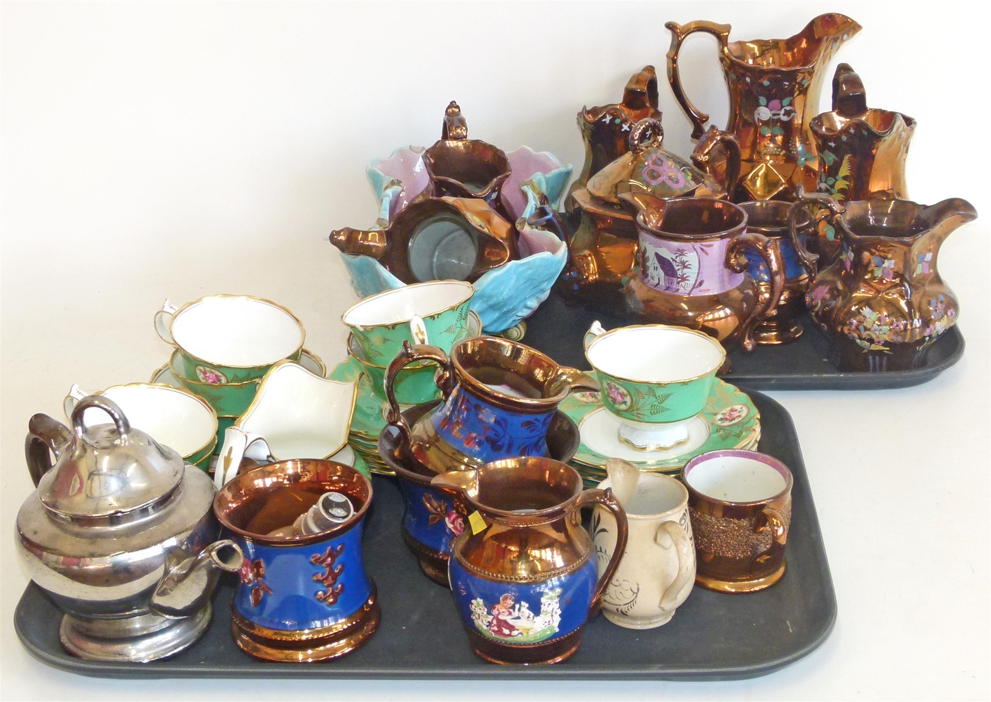 English porcelain part tea set with lime green and floral decoration and a quantity of Welsh